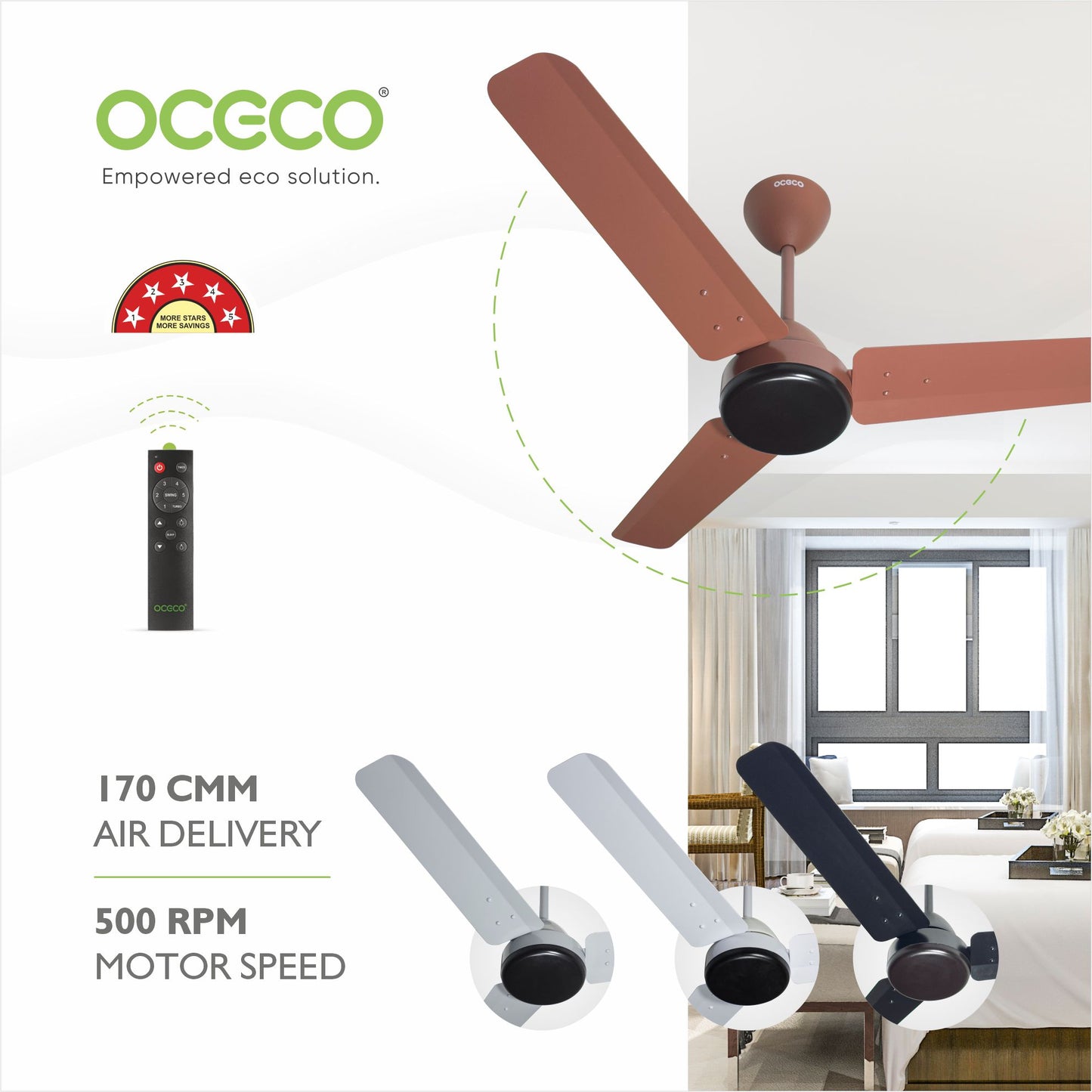 ECOS bldc ceiling Fan with Remote Luxury Decorative Silent Ceiling Fan BEE 5 Star Energy Saving Fan for Home