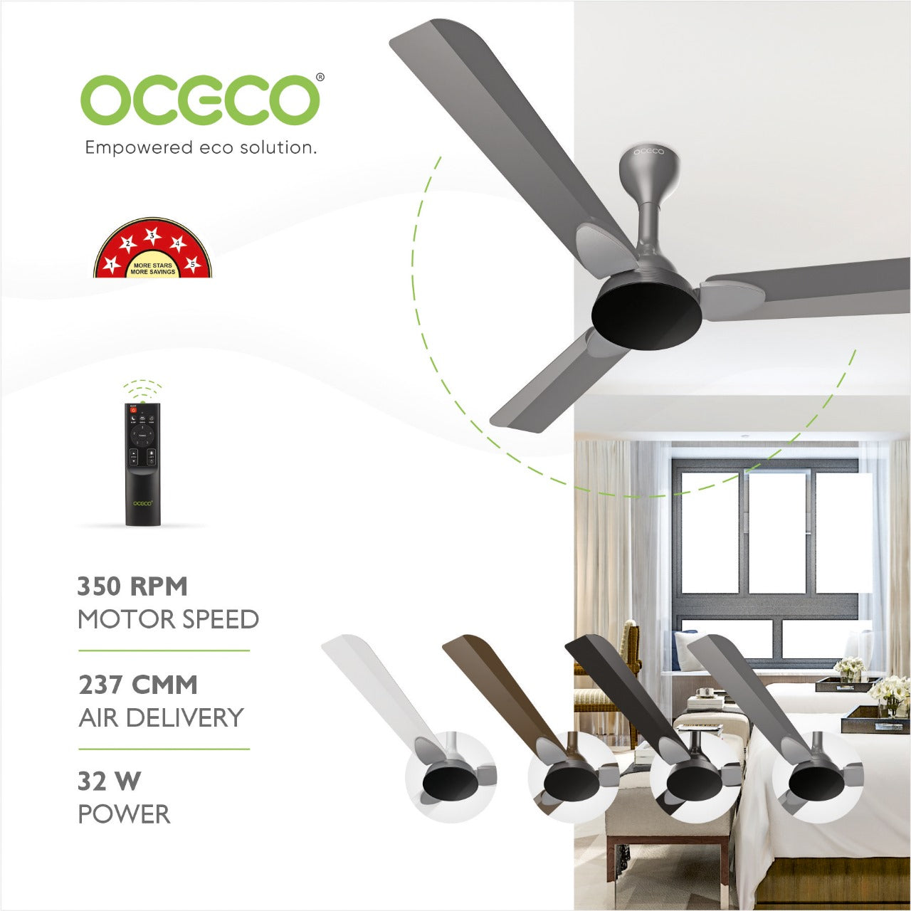 Classic 1200 mm BLDC Ceiling Fan – Slate Chrome Grey, BEE 5-Star, Remote-Controlled, High Airflow, Quiet BLDC Motor, Contemporary Indoor Fan