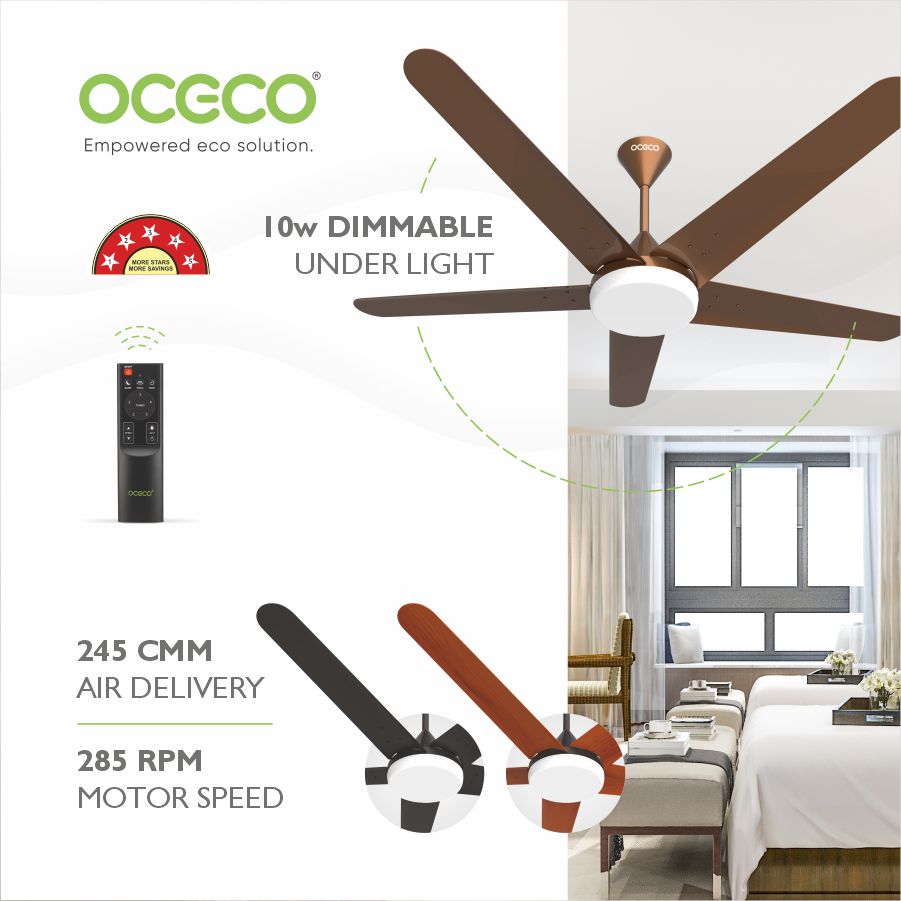 Xpressio Smart Control 5 Blade Ceiling Fan with 1225mm BLDC Motor 5-Star Rated Remote Operation and LED Indicators for Cooling Bliss Saves Upto 65% Energy Backed by Reliable 3-Year Warranty