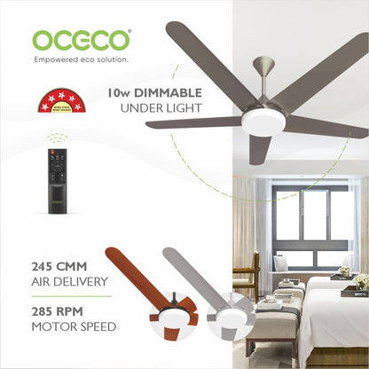 Xpressio Smart Control 5 Blade Ceiling Fan with 1225mm BLDC Motor 5-Star Rated Remote Operation and LED Indicators for Cooling Bliss Saves Upto 65% Energy Backed by Reliable 3-Year Warranty