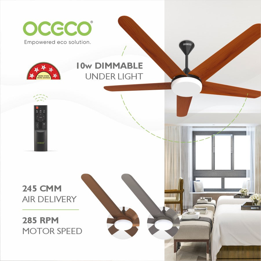 Xpressio Smart Control 5 Blade Ceiling Fan with 1225mm BLDC Motor 5-Star Rated Remote Operation and LED Indicators for Cooling Bliss Saves Upto 65% Energy Backed by Reliable 3-Year Warranty