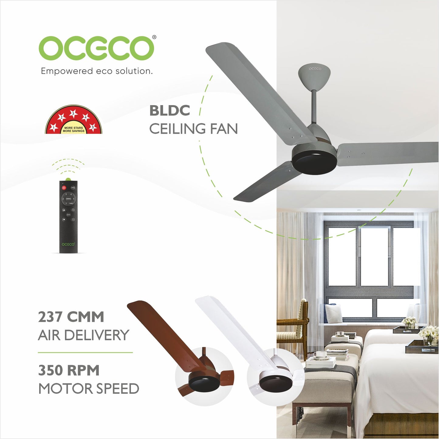 ECOS bldc ceiling Fan with Remote Luxury Decorative Silent Ceiling Fan BEE 5 Star Energy Saving Fan for Home