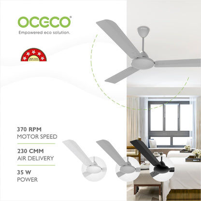CLUTO Ceiling Fan, the ultimate blend of aesthetic design, With a brisk 370 RPM motor and an impressive 230 CMM Air Delivery, future of cooling—reliable, energy-efficient, beautiful, and protected by a robust 2-Year Warranty.
