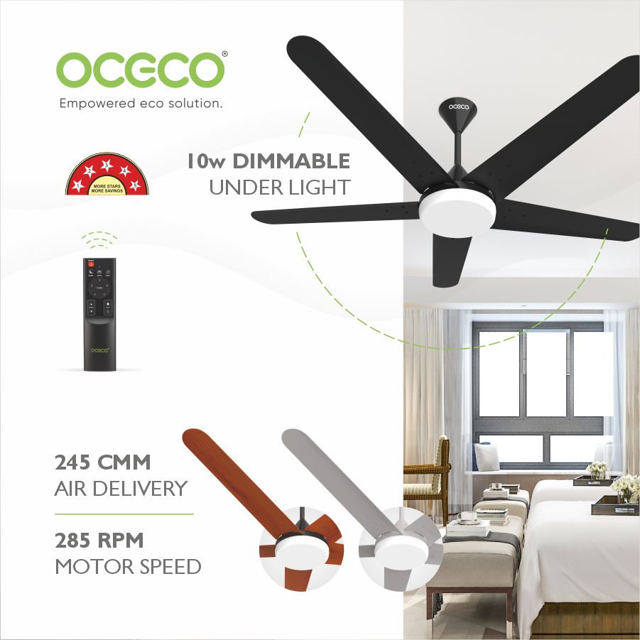 Xpressio Smart Control 5 Blade Ceiling Fan with 1225mm BLDC Motor 5-Star Rated Remote Operation and LED Indicators for Cooling Bliss Saves Upto 65% Energy Backed by Reliable 3-Year Warranty