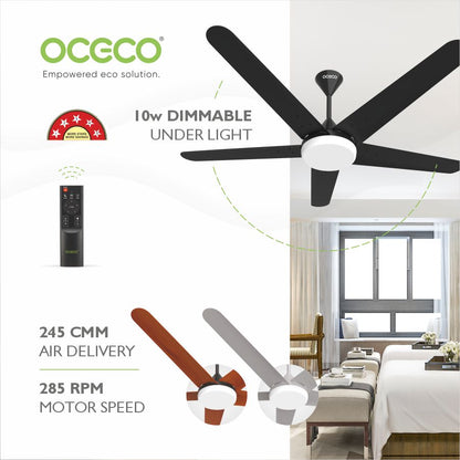 Xpressio Smart Control 5 Blade Ceiling Fan with 1225mm BLDC Motor 5-Star Rated Remote Operation and LED Indicators for Cooling Bliss Saves Upto 65% Energy Backed by Reliable 3-Year Warranty