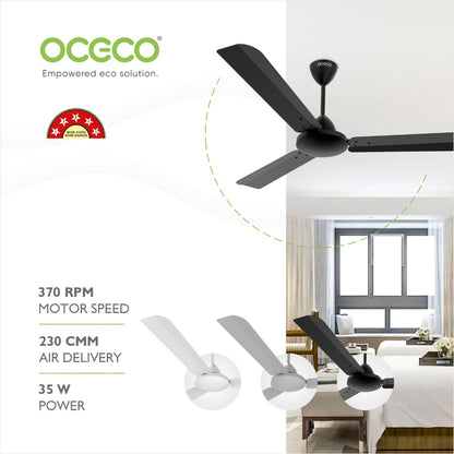 CLUTO Ceiling Fan, the ultimate blend of aesthetic design, With a brisk 370 RPM motor and an impressive 230 CMM Air Delivery, future of cooling—reliable, energy-efficient, beautiful, and protected by a robust 2-Year Warranty.