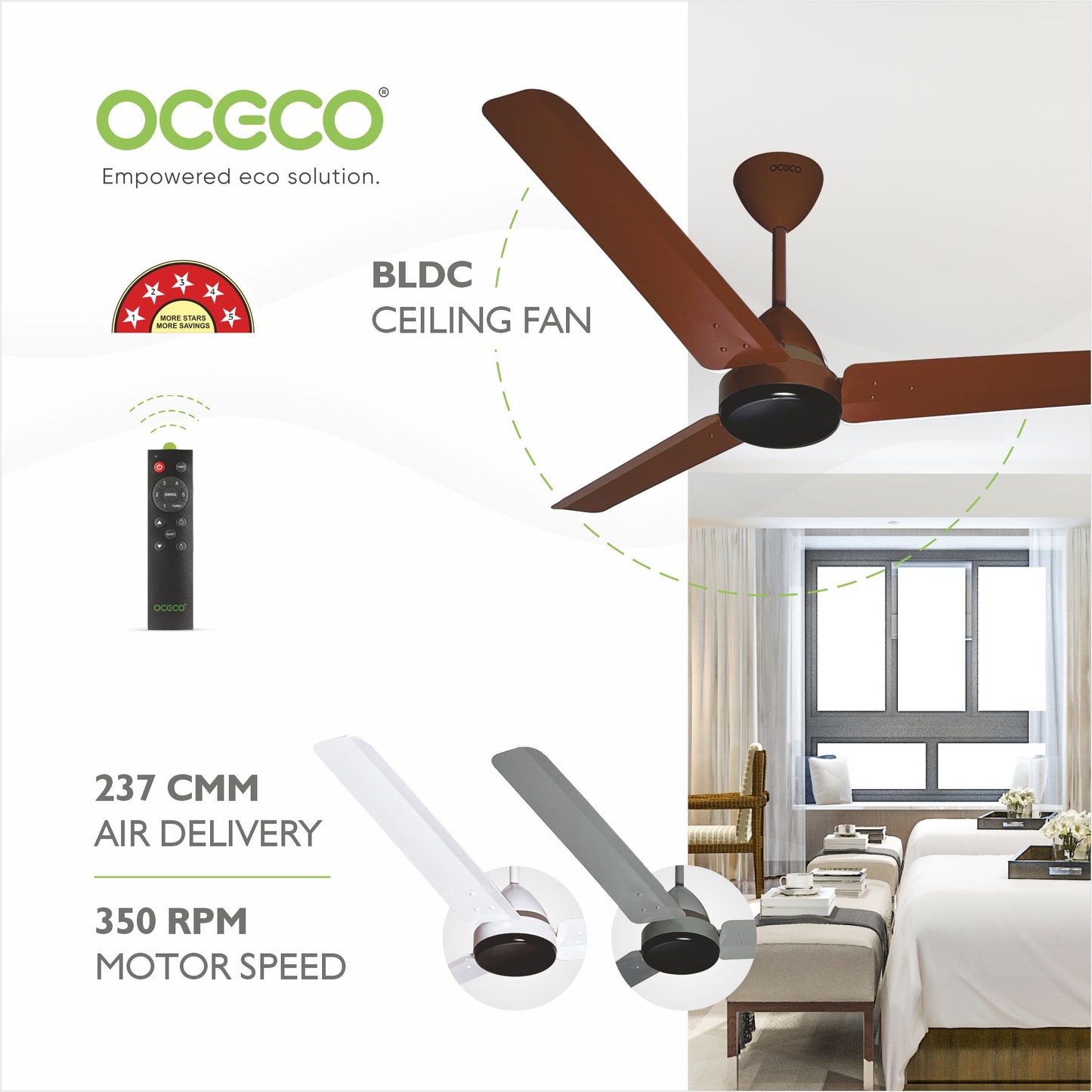 ECOS bldc ceiling Fan with Remote Luxury Decorative Silent Ceiling Fan BEE 5 Star Energy Saving Fan for Home