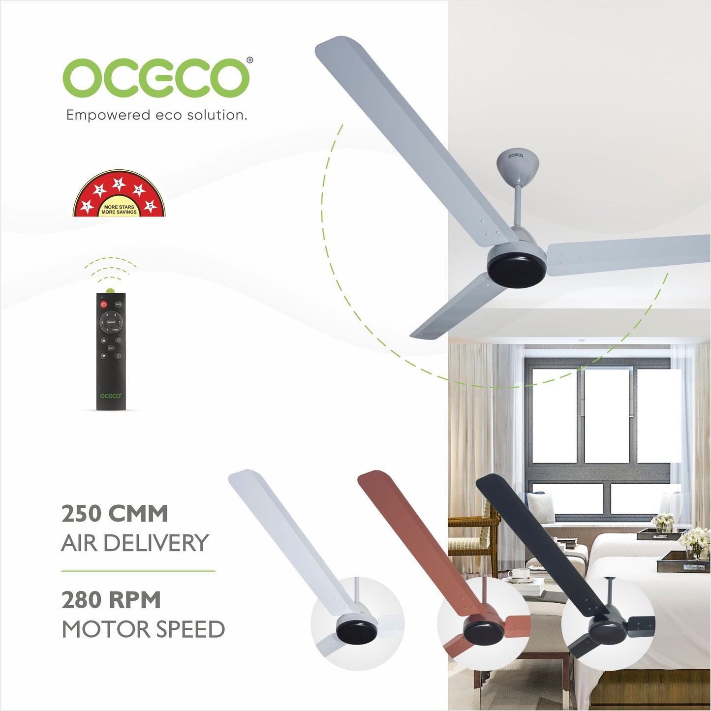 ECOS bldc ceiling Fan with Remote Luxury Decorative Silent Ceiling Fan BEE 5 Star Energy Saving Fan for Home