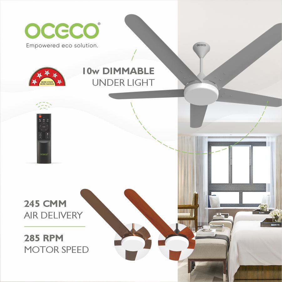 Xpressio Smart Control 5 Blade Ceiling Fan with 1225mm BLDC Motor 5-Star Rated Remote Operation and LED Indicators for Cooling Bliss Saves Upto 65% Energy Backed by Reliable 3-Year Warranty