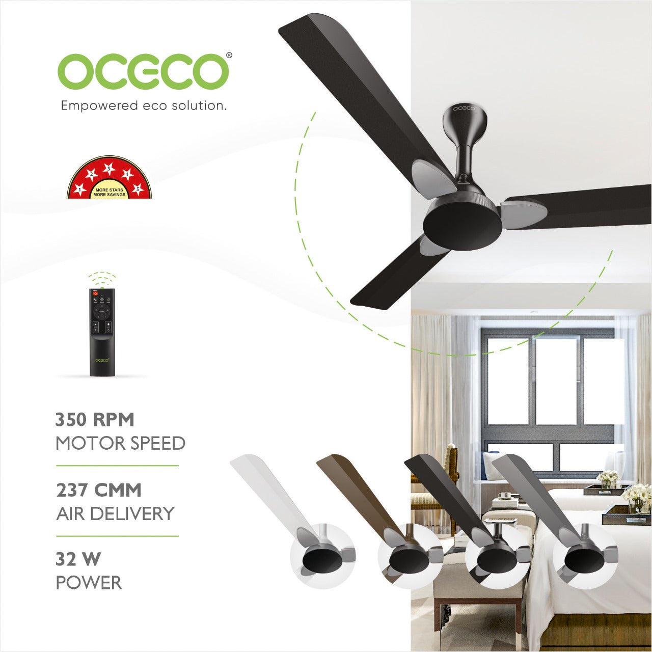 Classic 1200 mm BLDC Ceiling Fan – Slate Chrome Grey, BEE 5-Star, Remote-Controlled, High Airflow, Quiet BLDC Motor, Contemporary Indoor Fan
