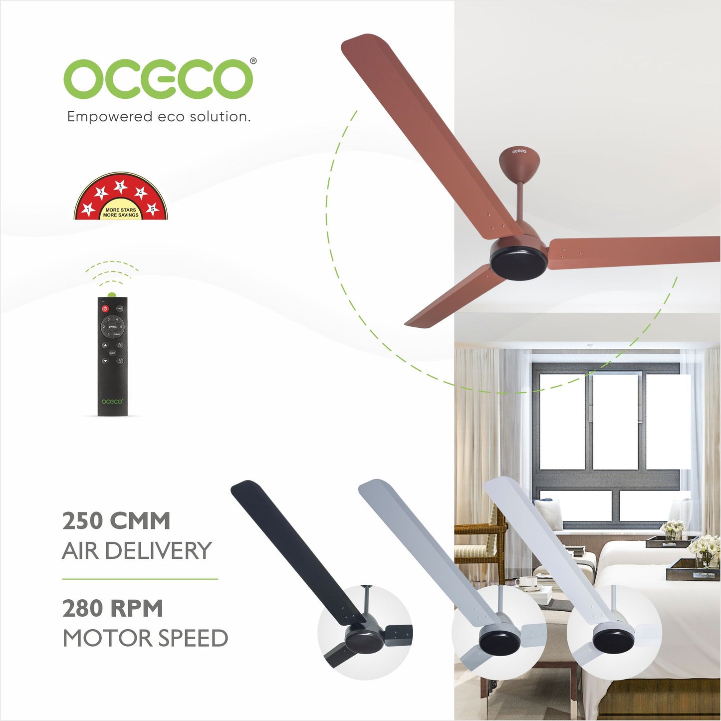 ECOS bldc ceiling Fan with Remote Luxury Decorative Silent Ceiling Fan BEE 5 Star Energy Saving Fan for Home