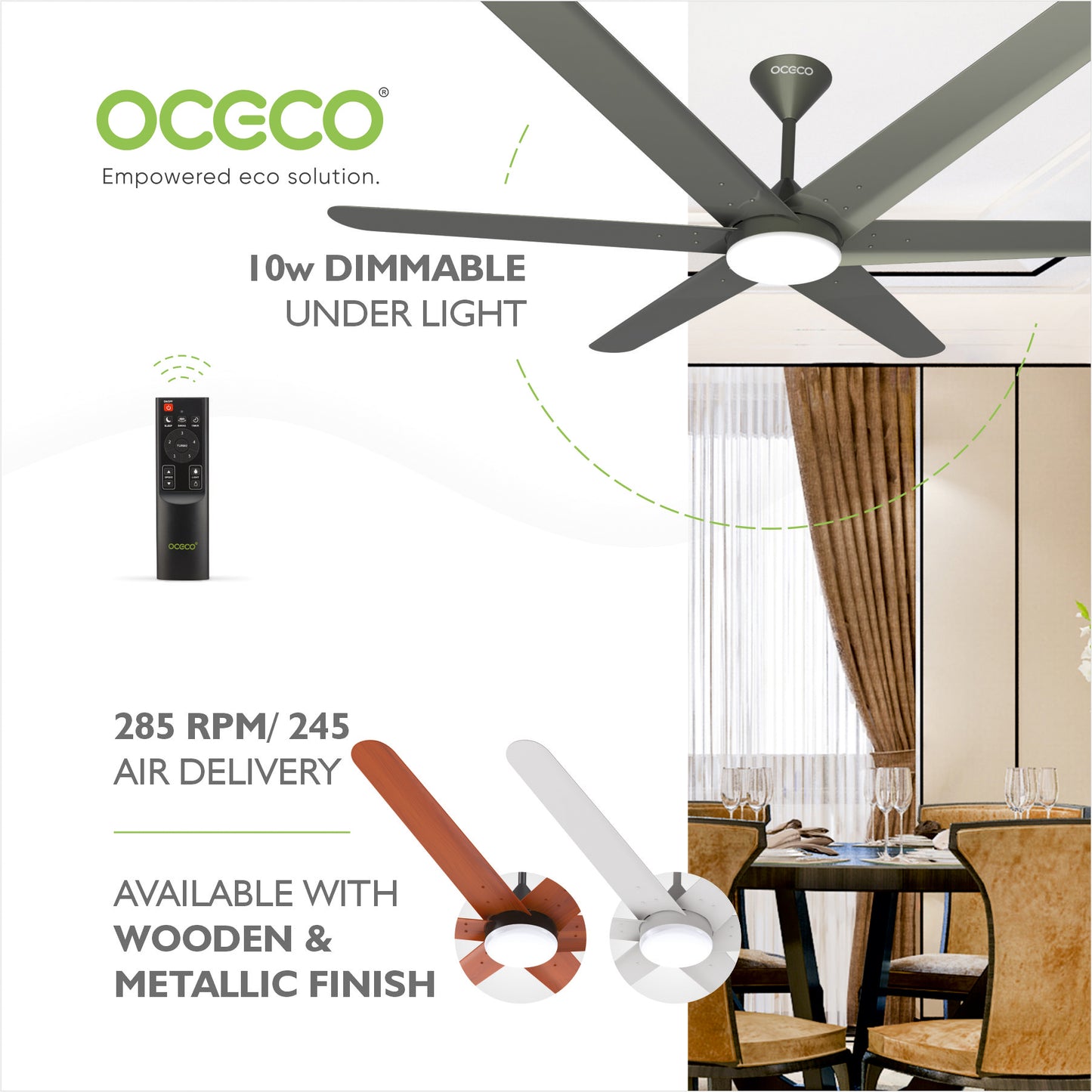 Helico BLDC Ceiling Fan with Remote & LED Light Silent Smart Designer Fan Brown Metallic Luxury Decorative Ceiling Fan for Home