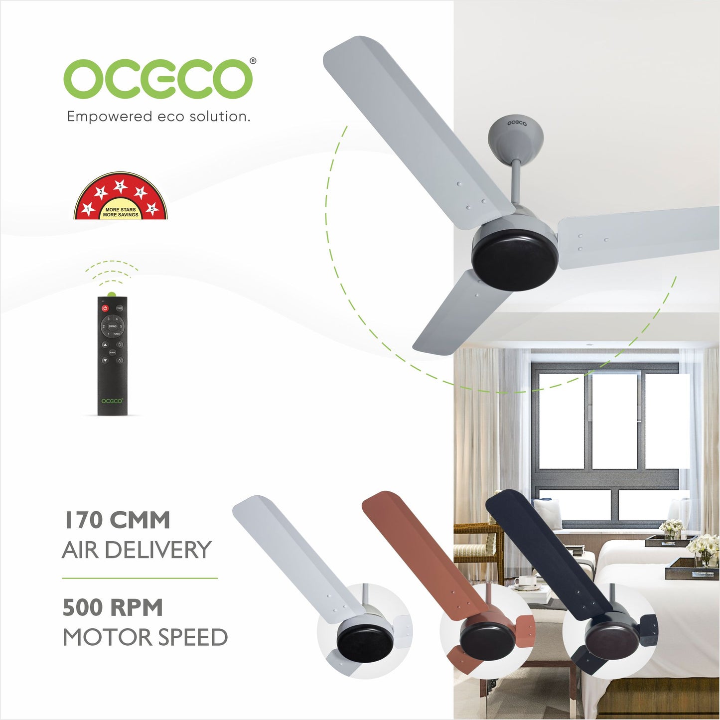 ECOS bldc ceiling Fan with Remote Luxury Decorative Silent Ceiling Fan BEE 5 Star Energy Saving Fan for Home