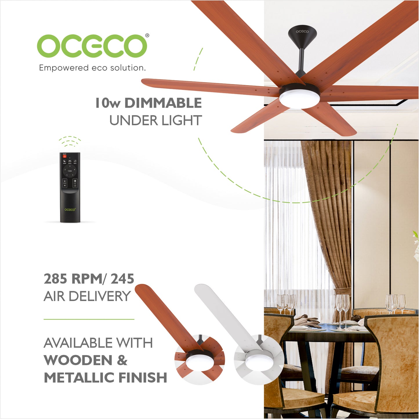Helico BLDC Ceiling Fan with Remote & LED Light Silent Smart Designer Fan Brown Metallic Luxury Decorative Ceiling Fan for Home