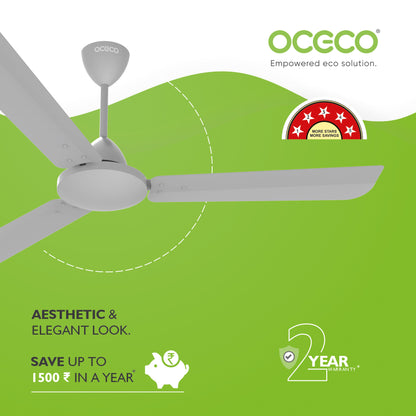 CLUTO Ceiling Fan, the ultimate blend of aesthetic design, With a brisk 370 RPM motor and an impressive 230 CMM Air Delivery, future of cooling—reliable, energy-efficient, beautiful, and protected by a robust 2-Year Warranty.