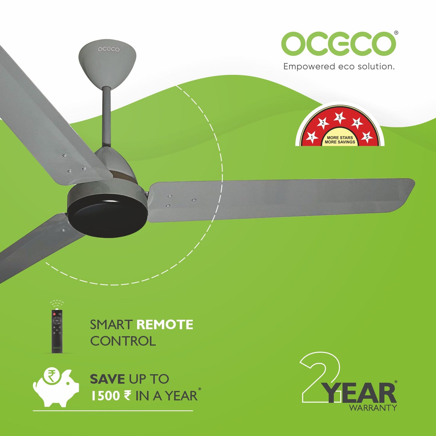 ECOS bldc ceiling Fan with Remote Luxury Decorative Silent Ceiling Fan BEE 5 Star Energy Saving Fan for Home