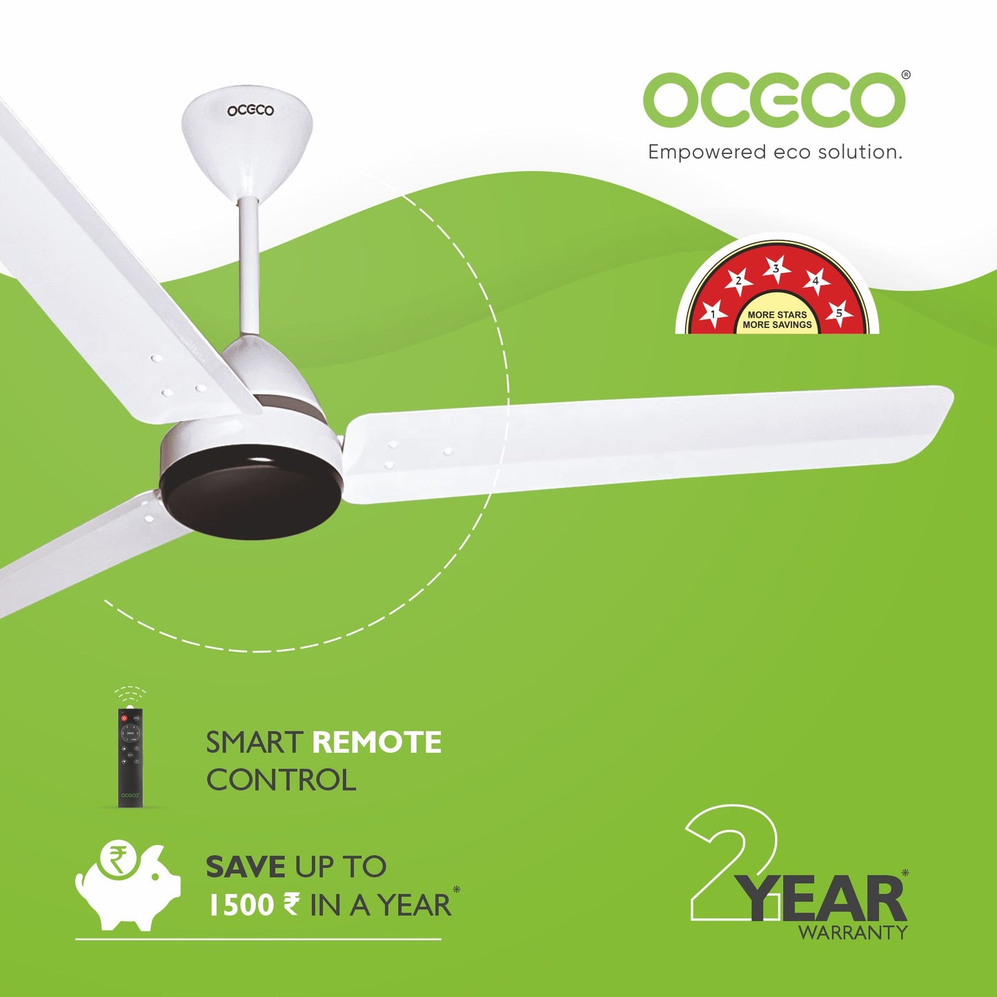 ECOS bldc ceiling Fan with Remote Luxury Decorative Silent Ceiling Fan BEE 5 Star Energy Saving Fan for Home