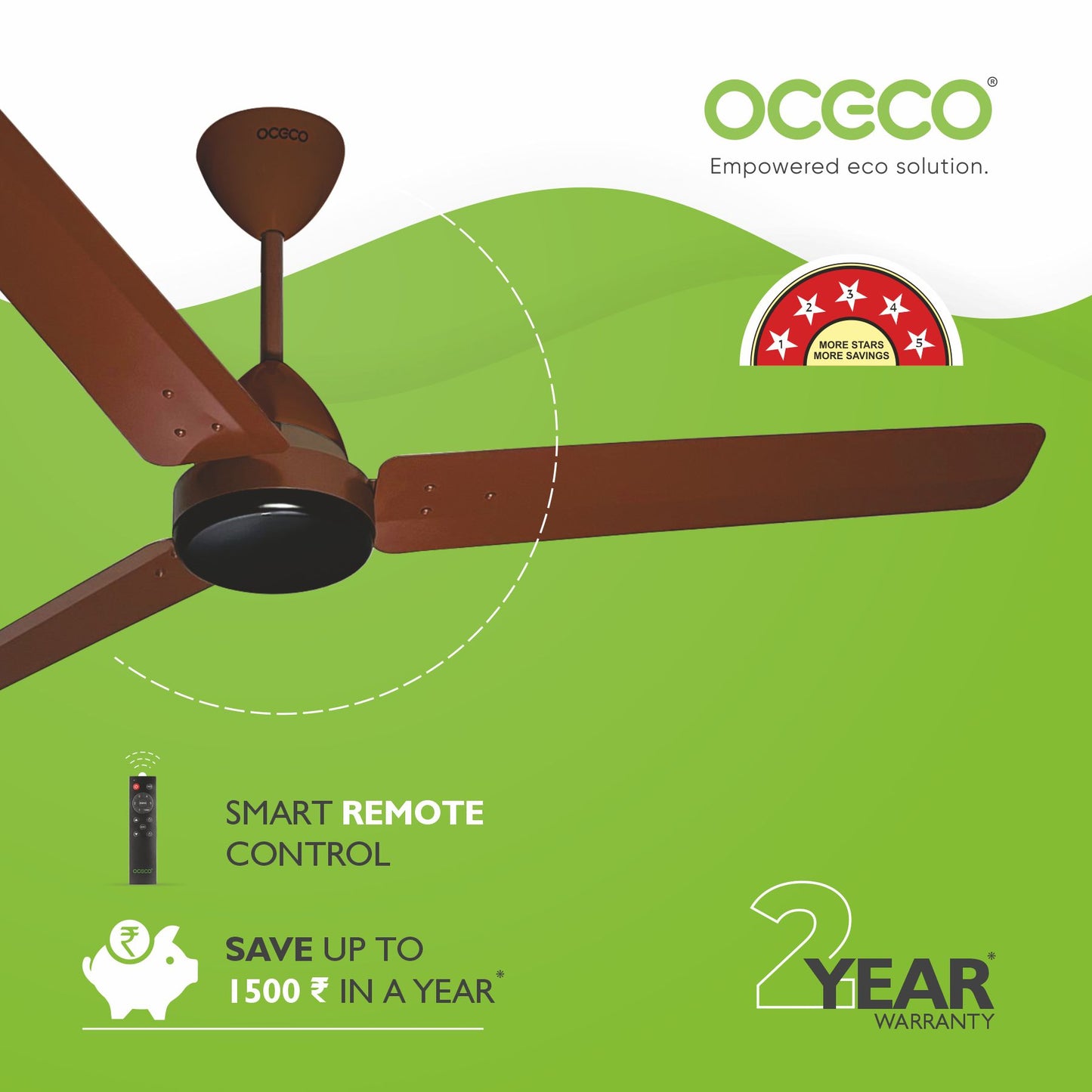 ECOS bldc ceiling Fan with Remote Luxury Decorative Silent Ceiling Fan BEE 5 Star Energy Saving Fan for Home