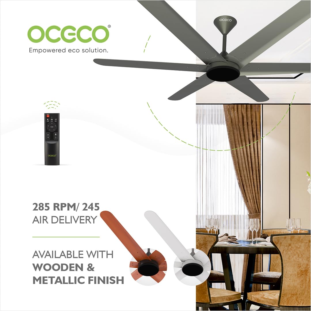 Hexo Ceiling Fan with Remote Operation 1200mm BLDC Motor 6 Blade Ceiling Fan for Living Room Saves Upto 65% Energy with 2 Year Warranty