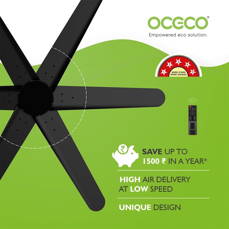 Hexo Ceiling Fan with Remote Operation 1200mm BLDC Motor 6 Blade Ceiling Fan for Living Room Saves Upto 65% Energy with 2 Year Warranty
