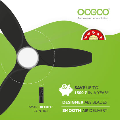 Invansio Smart Control 1200mm BLDC Energy Saving Ceiling Fan with Remote Operation and LED Indicators Smart Control 5-Star Rated Fan Saves Upto 65% Energy Backed by Reliable 3-Year Warranty