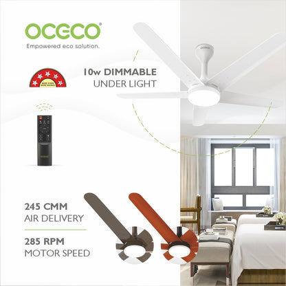 Xpressio Smart Control 5 Blade Ceiling Fan with 1225mm BLDC Motor 5-Star Rated Remote Operation and LED Indicators for Cooling Bliss Saves Upto 65% Energy Backed by Reliable 3-Year Warranty