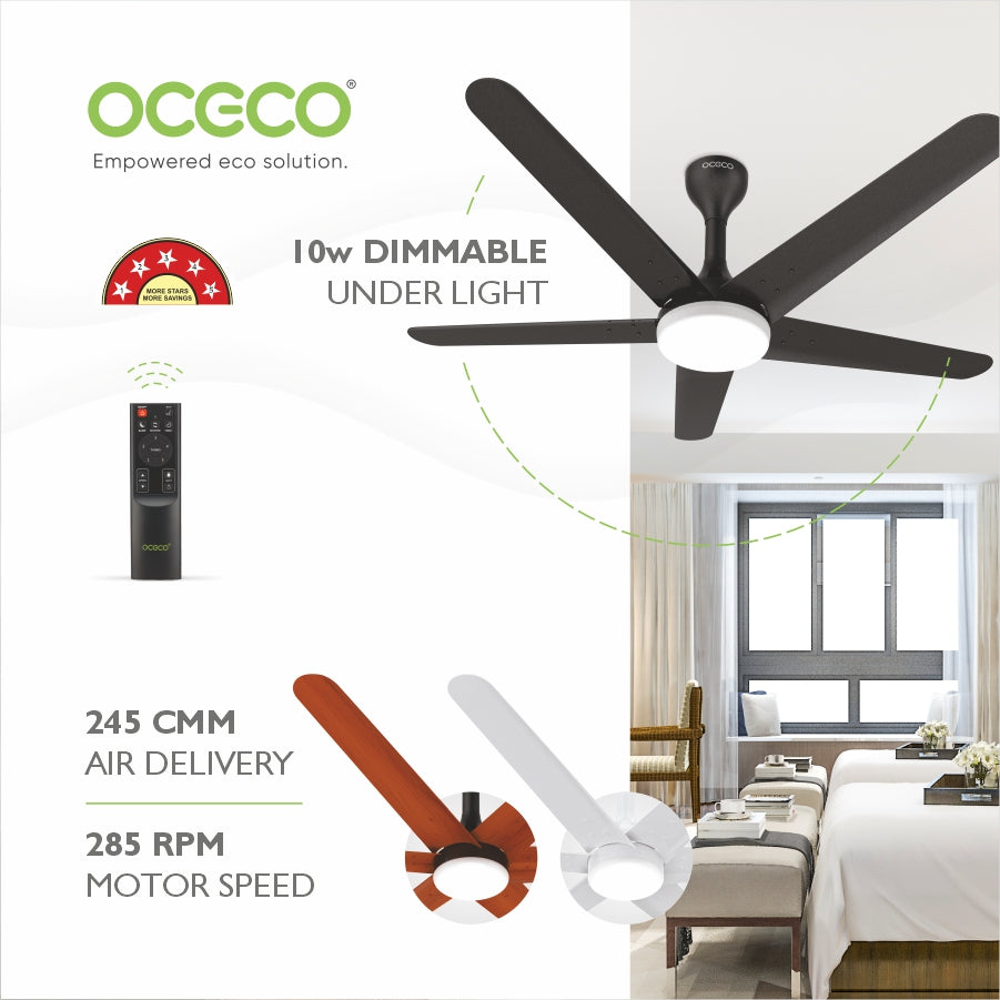 Xpressio Smart Control 5 Blade Ceiling Fan with 1225mm BLDC Motor 5-Star Rated Remote Operation and LED Indicators for Cooling Bliss Saves Upto 65% Energy Backed by Reliable 3-Year Warranty