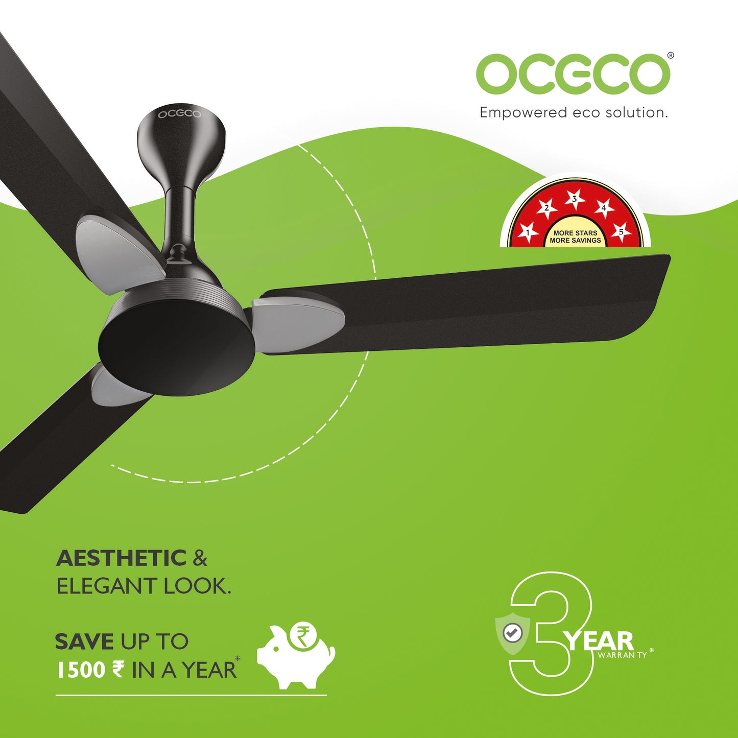 Classic 1200 mm BLDC Ceiling Fan – Slate Chrome Grey, BEE 5-Star, Remote-Controlled, High Airflow, Quiet BLDC Motor, Contemporary Indoor Fan