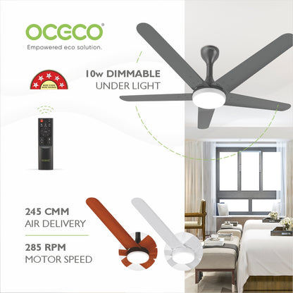 Xpressio Smart Control 5 Blade Ceiling Fan with 1225mm BLDC Motor 5-Star Rated Remote Operation and LED Indicators for Cooling Bliss Saves Upto 65% Energy Backed by Reliable 3-Year Warranty