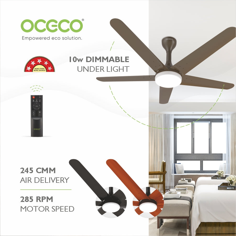 Xpressio Smart Control 5 Blade Ceiling Fan with 1225mm BLDC Motor 5-Star Rated Remote Operation and LED Indicators for Cooling Bliss Saves Upto 65% Energy Backed by Reliable 3-Year Warranty