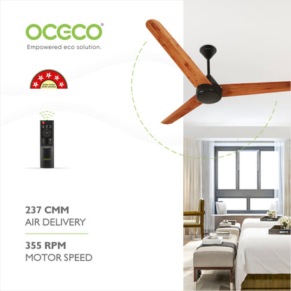 Fansio BLDC Remote Control Ceiling Fan with 3 Blades Modern Ceiling Fan in White & Black Color 5 Star Rated Energy Saving Fan