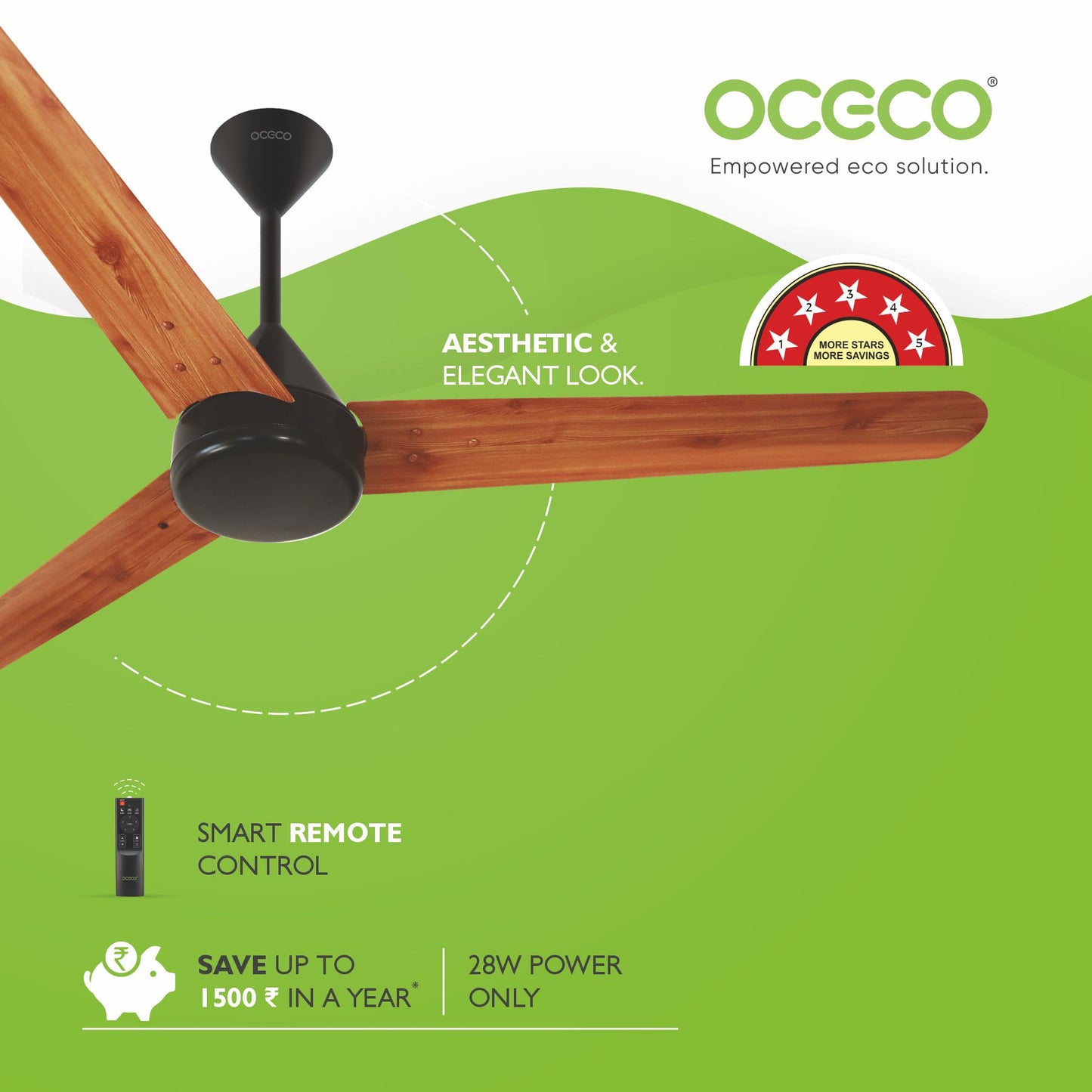 Fansio Smart 1200MM Ceiling Fan Compatible With Alexa & Remote Control 5-Star Rated Energy Saving Ceiling Fan Backed by Reliable 3-Year Warranty