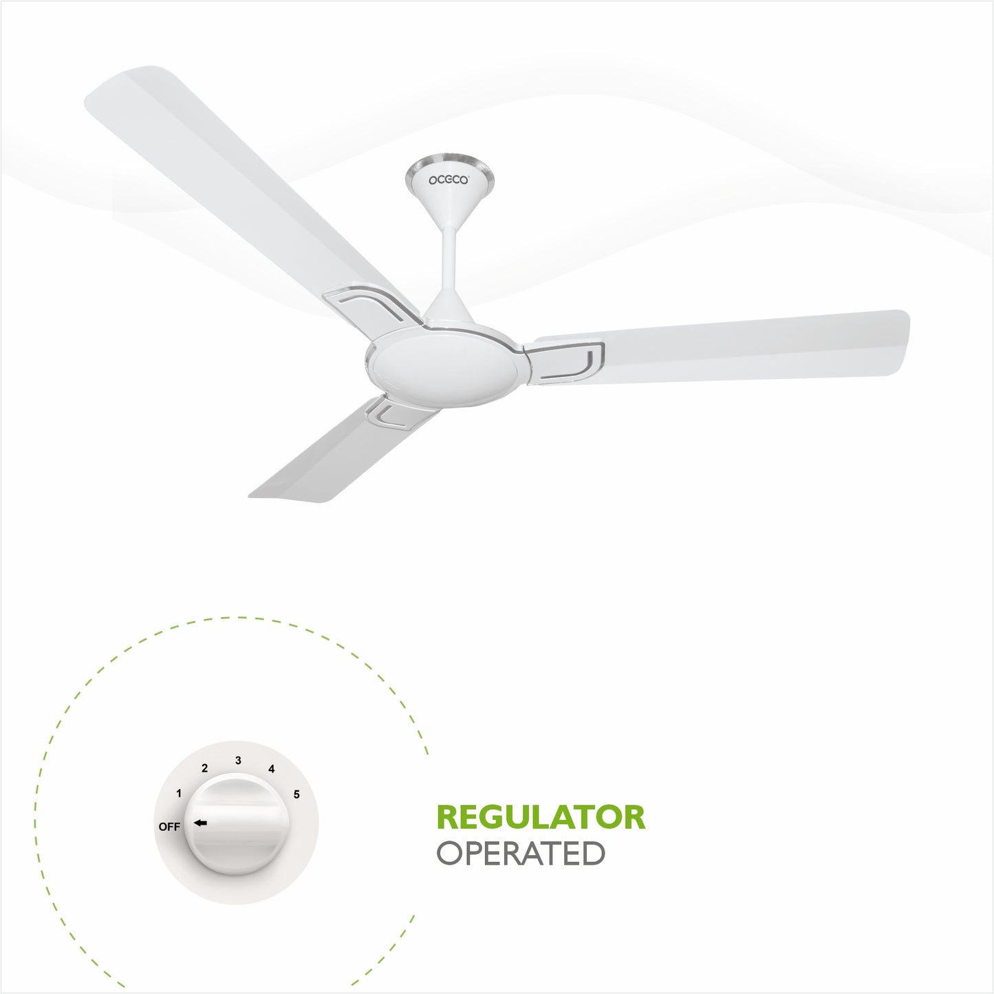 Smart A1 Ceiling Fan, the ultimate blend of aesthetic design, With a brisk 350 RPM motor and an impressive 230 CMM Air Delivery, future of cooling—reliable, energy-efficient, beautiful, and protected by a robust 2-Year Warranty.