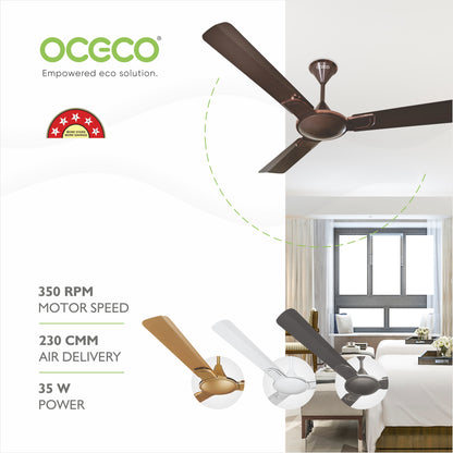 Smart A1 Ceiling Fan, the ultimate blend of aesthetic design, With a brisk 350 RPM motor and an impressive 230 CMM Air Delivery, future of cooling—reliable, energy-efficient, beautiful, and protected by a robust 2-Year Warranty.