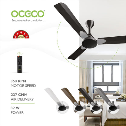 Classic 1200 mm BLDC Ceiling Fan – Slate Chrome Grey, BEE 5-Star, Remote-Controlled, High Airflow, Quiet BLDC Motor, Contemporary Indoor Fan