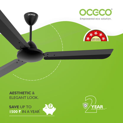 CLUTO Ceiling Fan, the ultimate blend of aesthetic design, With a brisk 370 RPM motor and an impressive 230 CMM Air Delivery, future of cooling—reliable, energy-efficient, beautiful, and protected by a robust 2-Year Warranty.