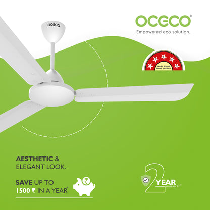CLUTO Ceiling Fan, the ultimate blend of aesthetic design, With a brisk 370 RPM motor and an impressive 230 CMM Air Delivery, future of cooling—reliable, energy-efficient, beautiful, and protected by a robust 2-Year Warranty.