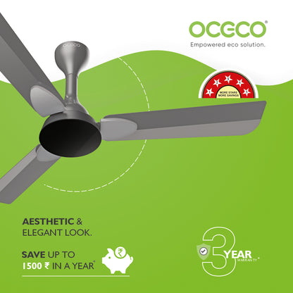 Classic 1200 mm BLDC Ceiling Fan – Slate Chrome Grey, BEE 5-Star, Remote-Controlled, High Airflow, Quiet BLDC Motor, Contemporary Indoor Fan