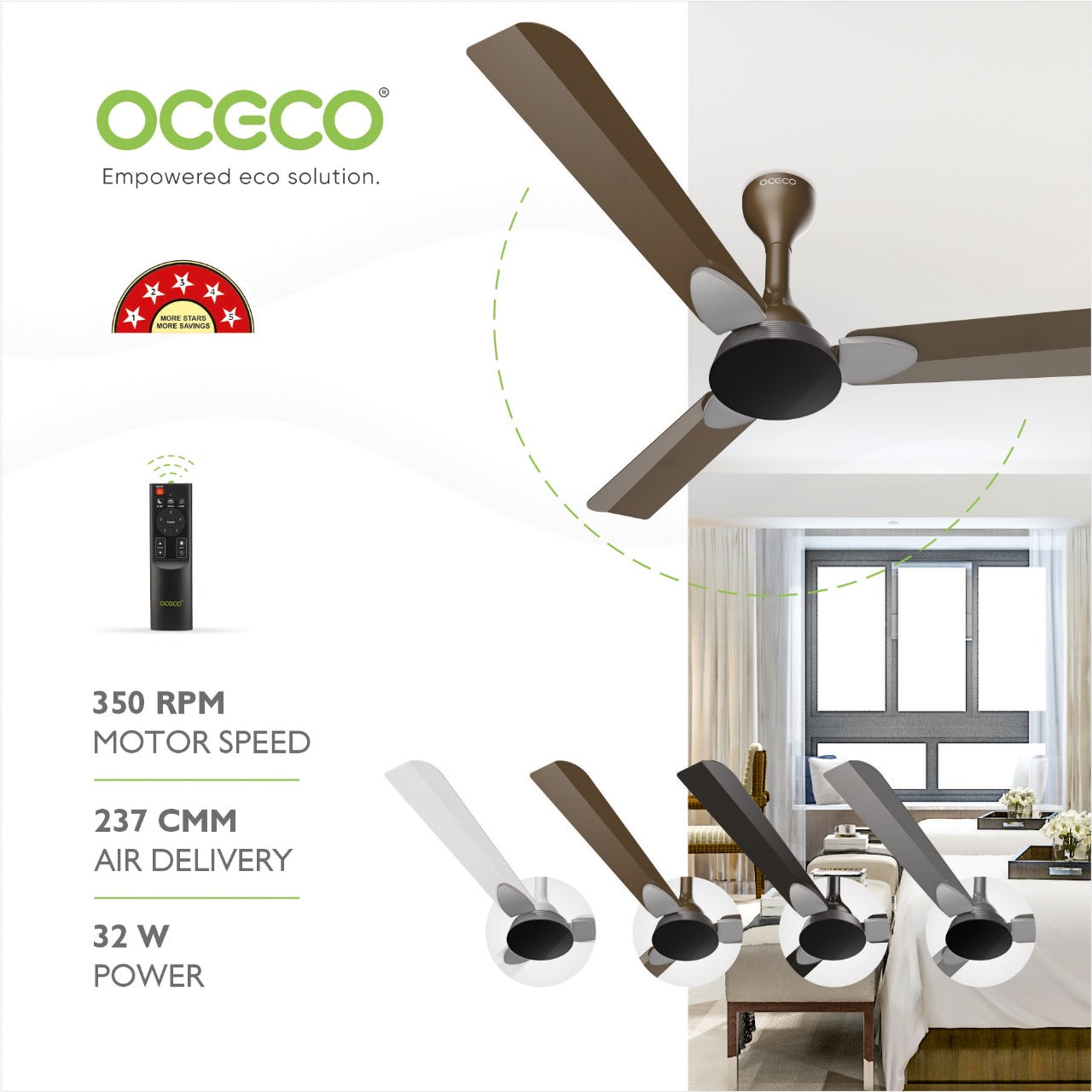 Classic 1200 mm BLDC Ceiling Fan – Slate Chrome Grey, BEE 5-Star, Remote-Controlled, High Airflow, Quiet BLDC Motor, Contemporary Indoor Fan